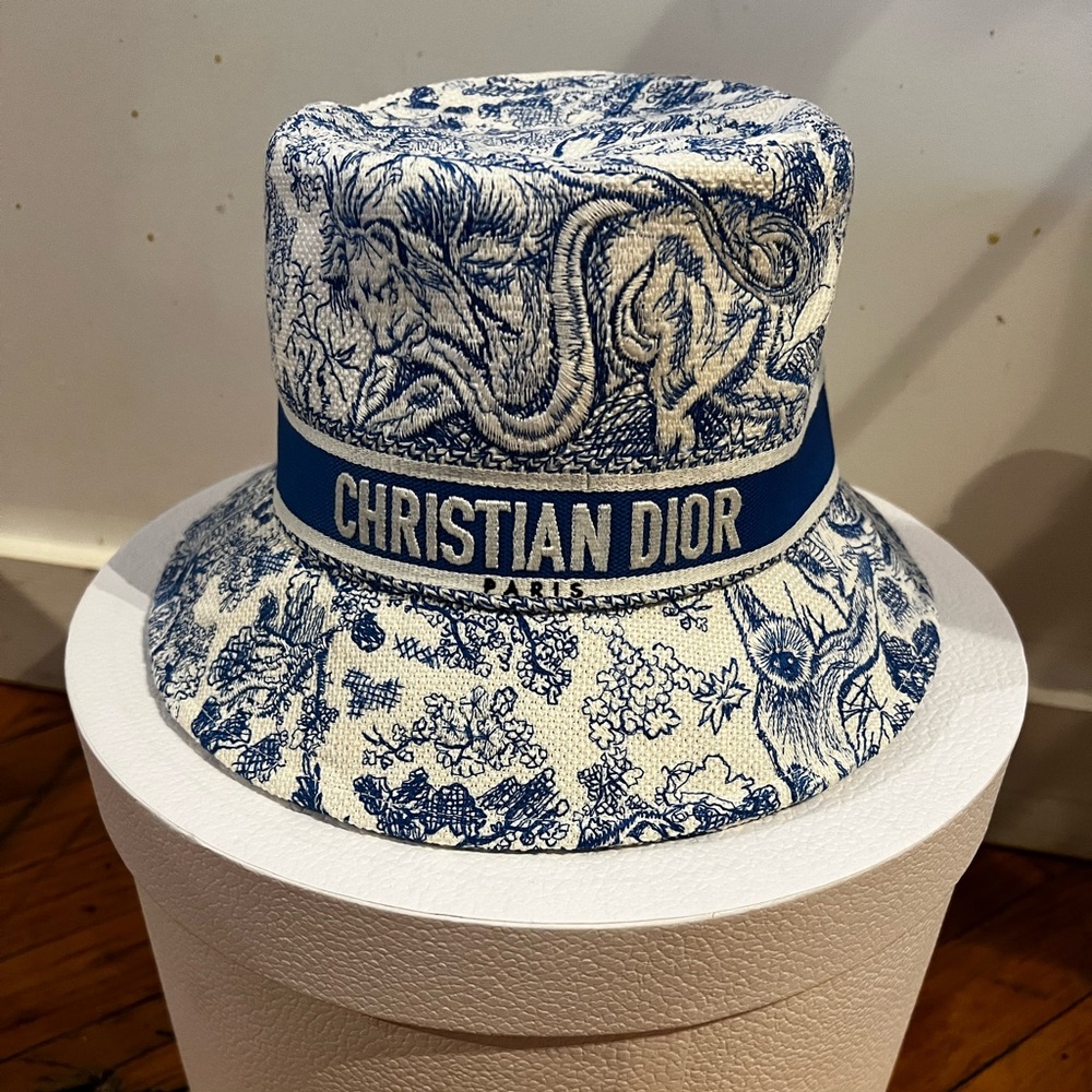 Christian Dior Toile De Jouy Embroidered Bucket Hat